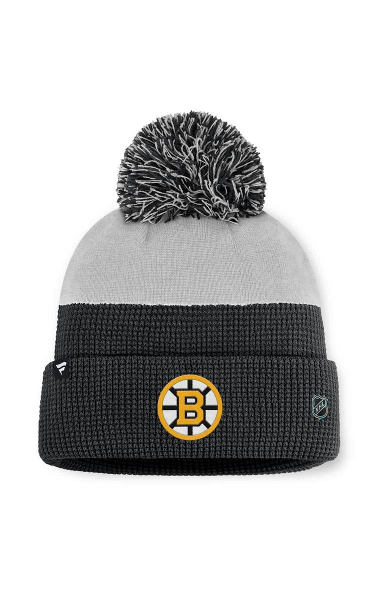 FANATICS Men's Fanatics Black/Gray Boston Bruins Authentic Pro Home Ice Cuffed Knit Hat with Pom, Alternate, color, Black