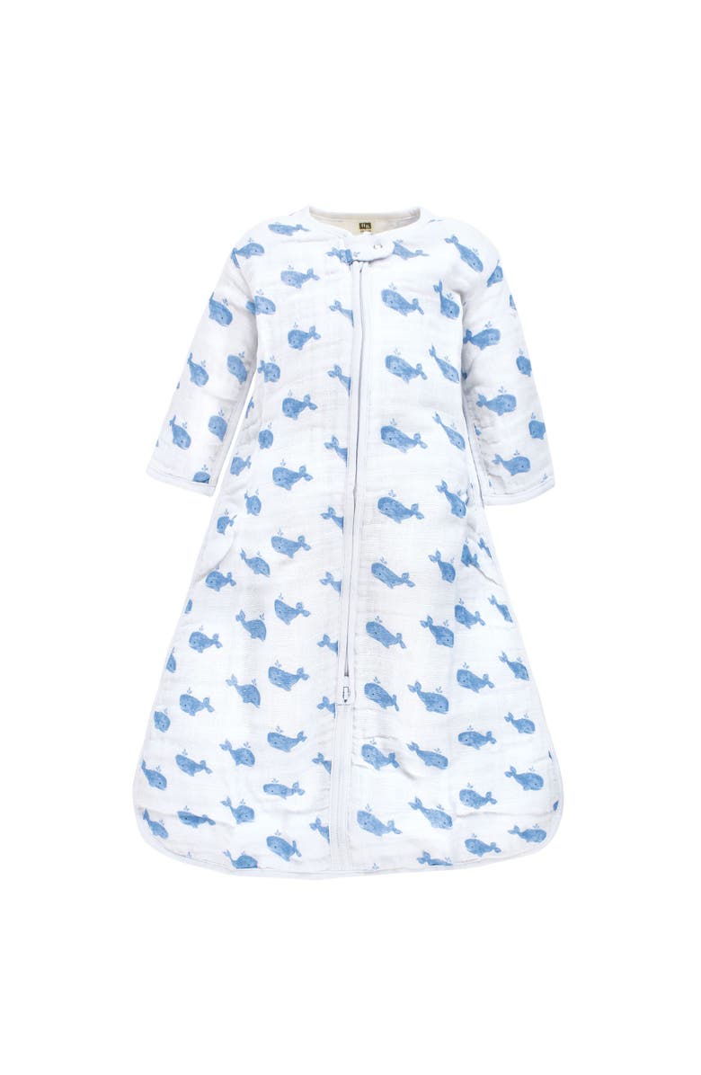 Hudson Baby Long Sleeve Muslin Sleeping Bag, Wearable Blanket, Sleep Sack, Main, color, Blue Whale