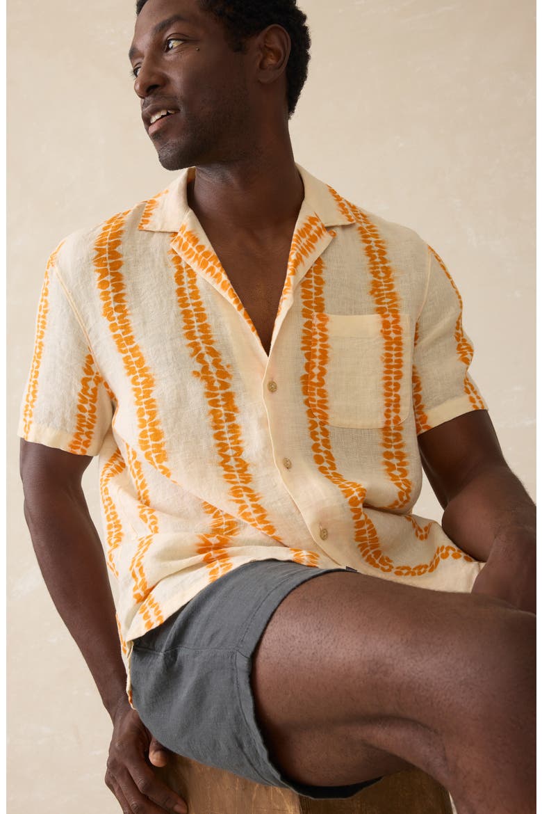 Shibori Palma Linen Camp Shirt, Alternate, color, CITRUS VALLEY