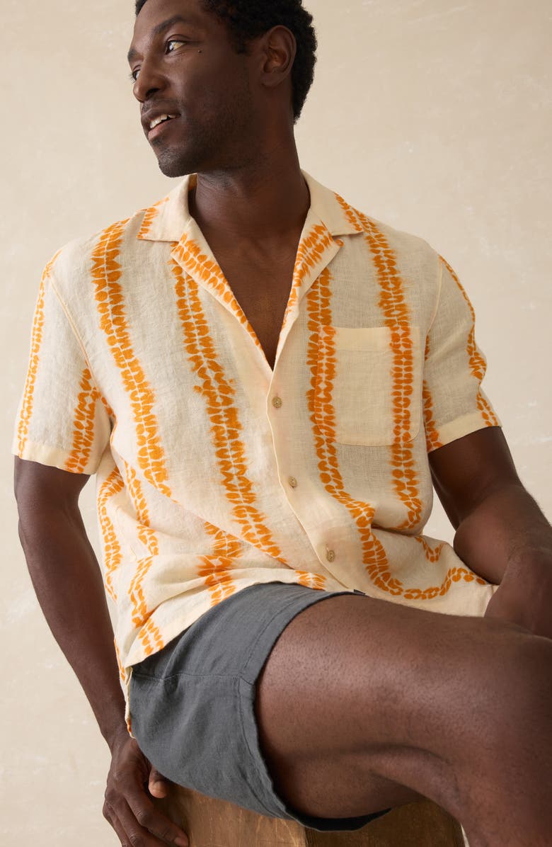 Faherty Shibori Palma Linen Camp Shirt, Alternate, color, Citrus Valley