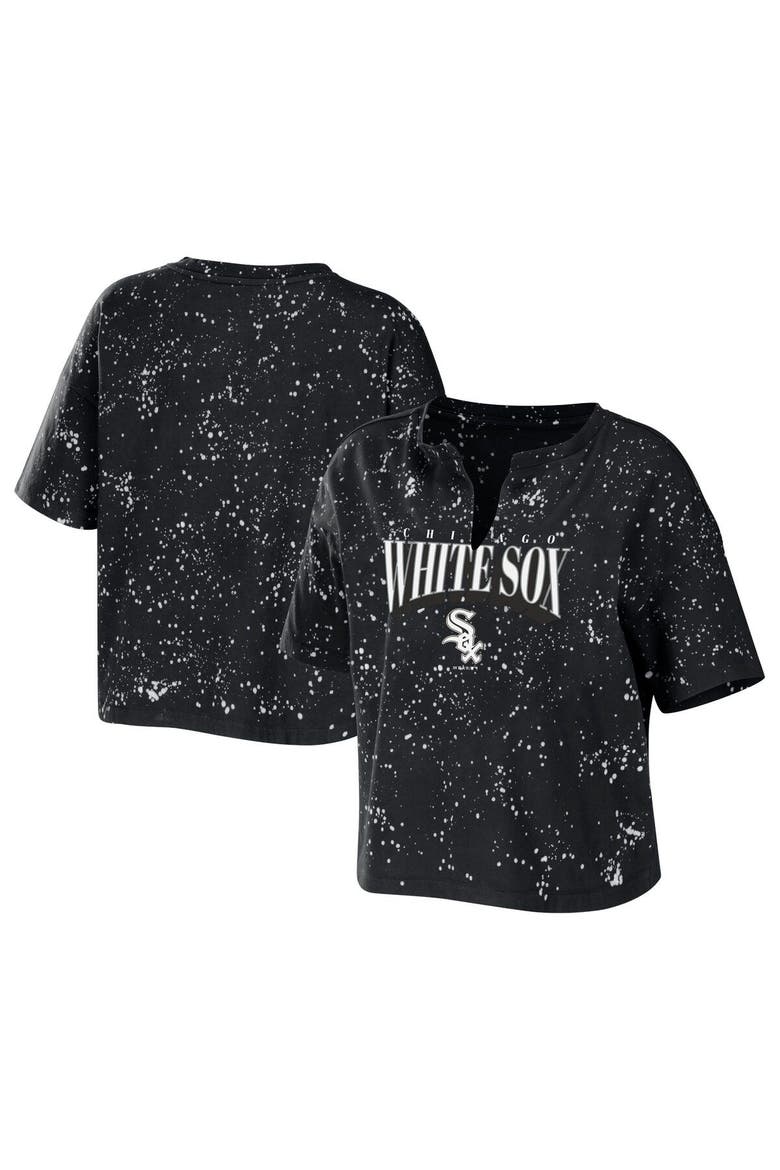 Women's WEAR by Erin Andrews Black Chicago White Sox Notch Neck Tie-Dye T-Shirt, Main, color, Black