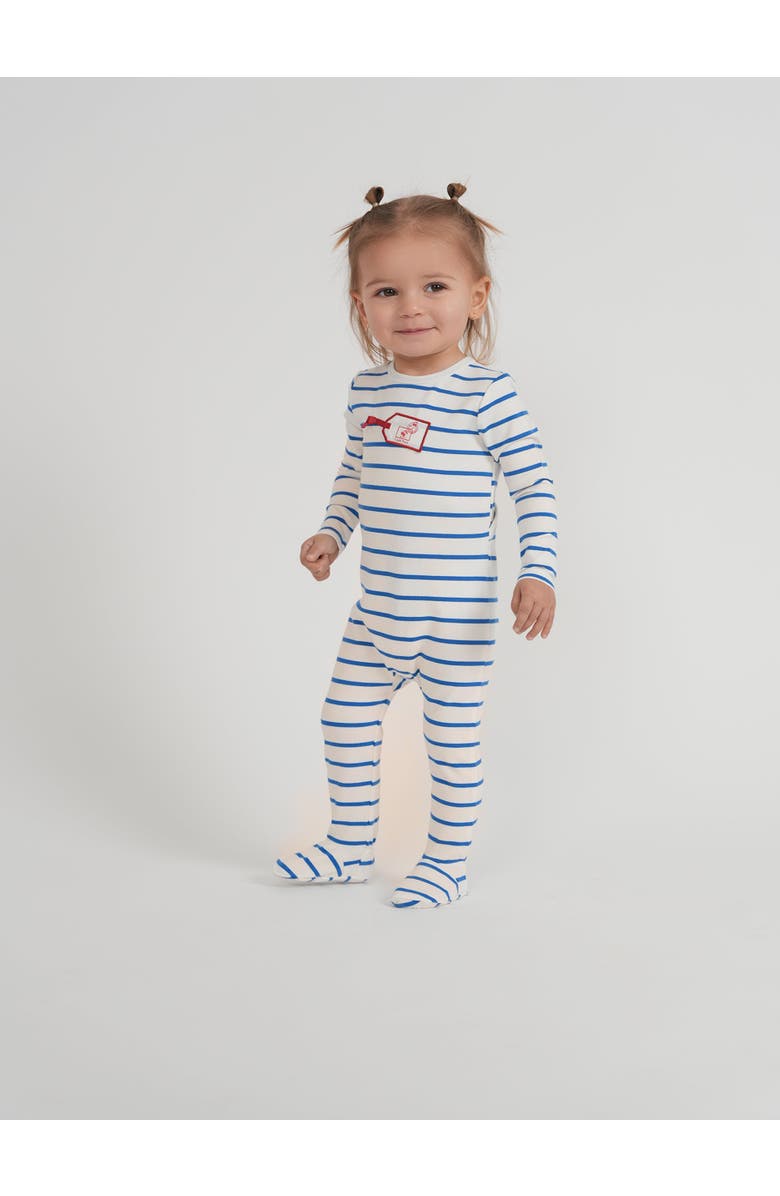 Jolie Capri Striped Tag Applique Long Sleeve Back Snap Romper, Main, color, White/Blue/Red