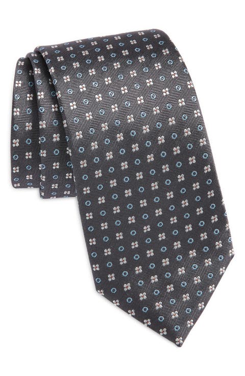 Floral Herringbone Silk Blend Tie