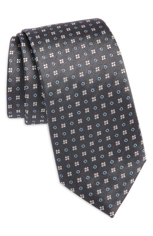 Hugo Boss Boss Floral Herringbone Silk Blend Tie In Dark Grey
