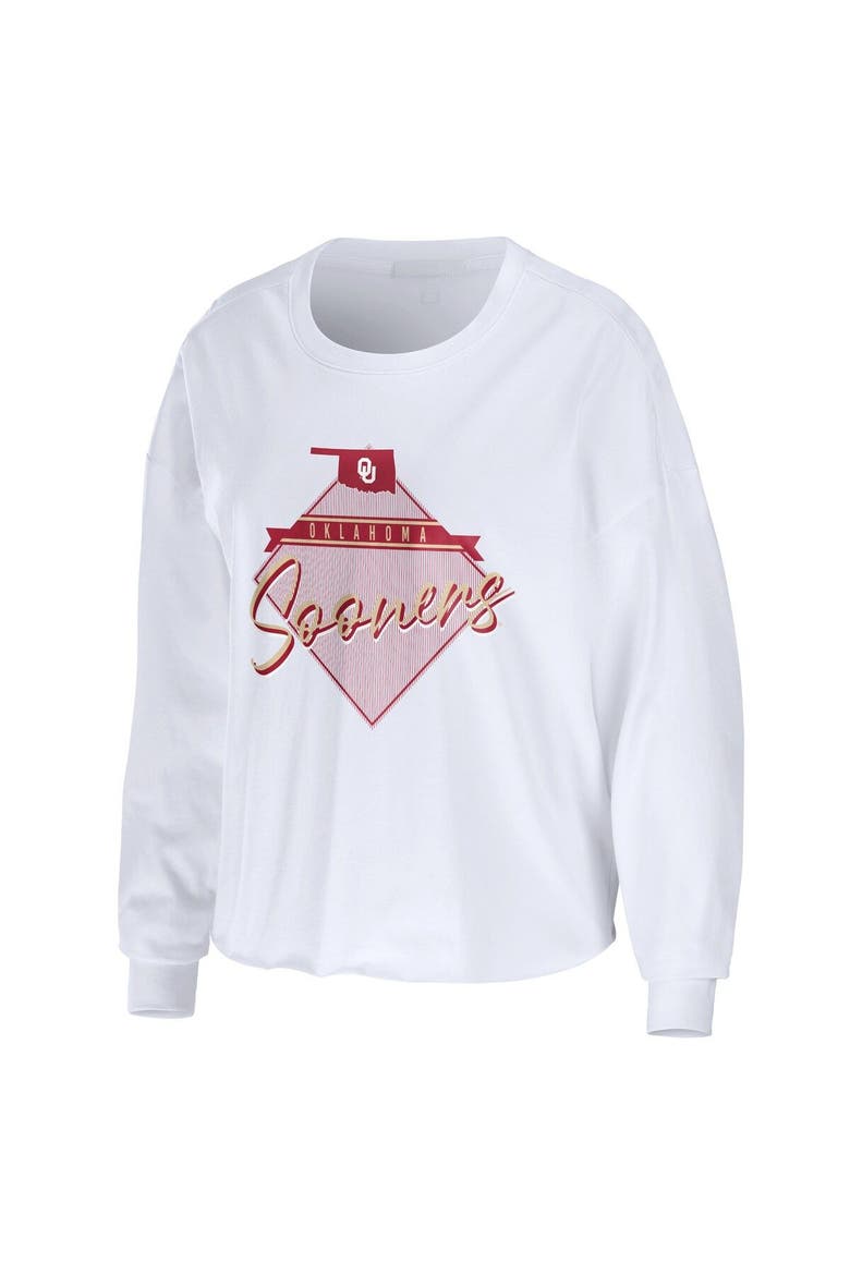 Women's WEAR by Erin Andrews White Oklahoma Sooners Diamond Long Sleeve Cropped T-Shirt, Alternate, color, White