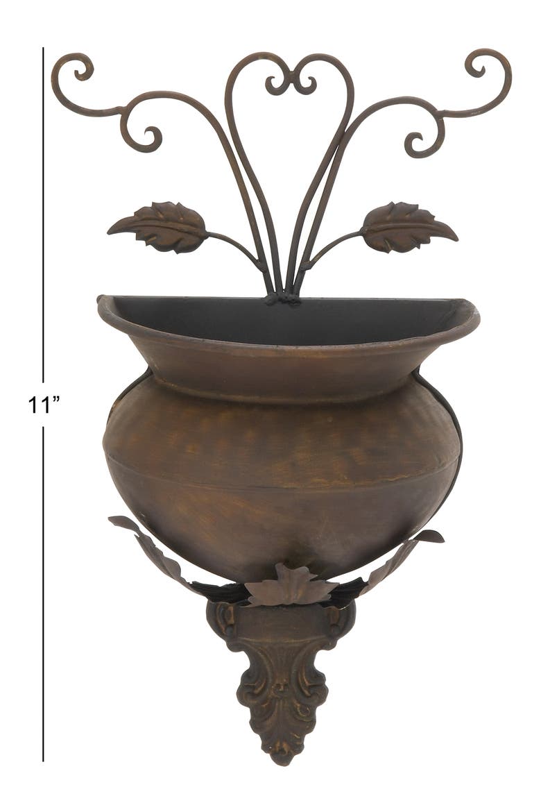 Brown Metal Indoor & Outdoor Scroll Wall Planter, Alternate, color, BROWN