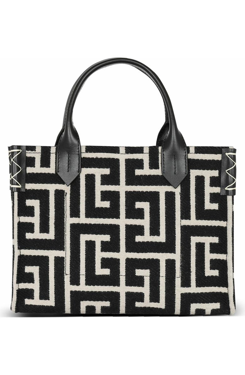 Balmain B-Army Monogrammed Jacquard And Leather Tote Bag, Alternate, color, Black