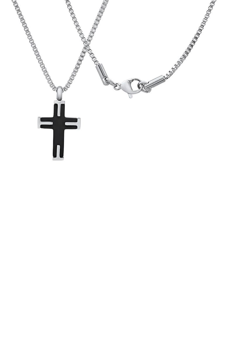 Men's Two-Tone Stainless Steel Cross Pendant Necklace, Alternate, color, SILVER/ BLACK