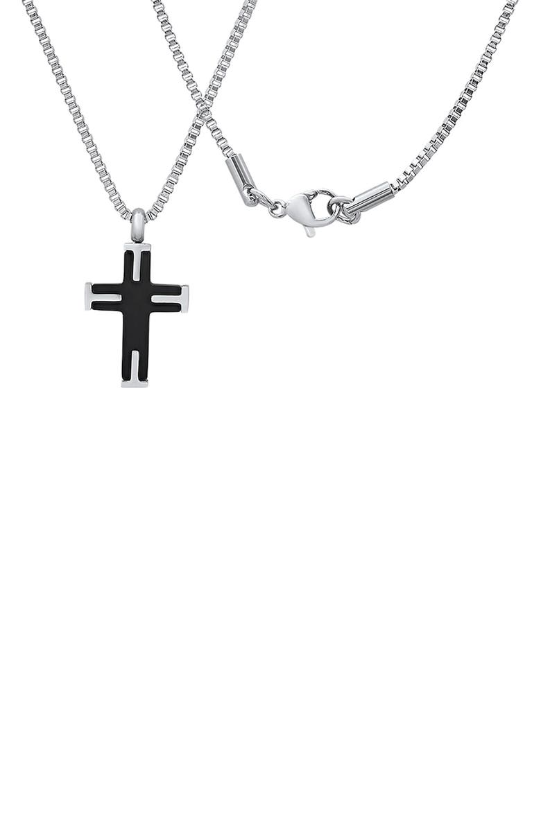 HMY JEWELRY Men's Two-Tone Stainless Steel Cross Pendant Necklace, Alternate, color, Silver/ Black