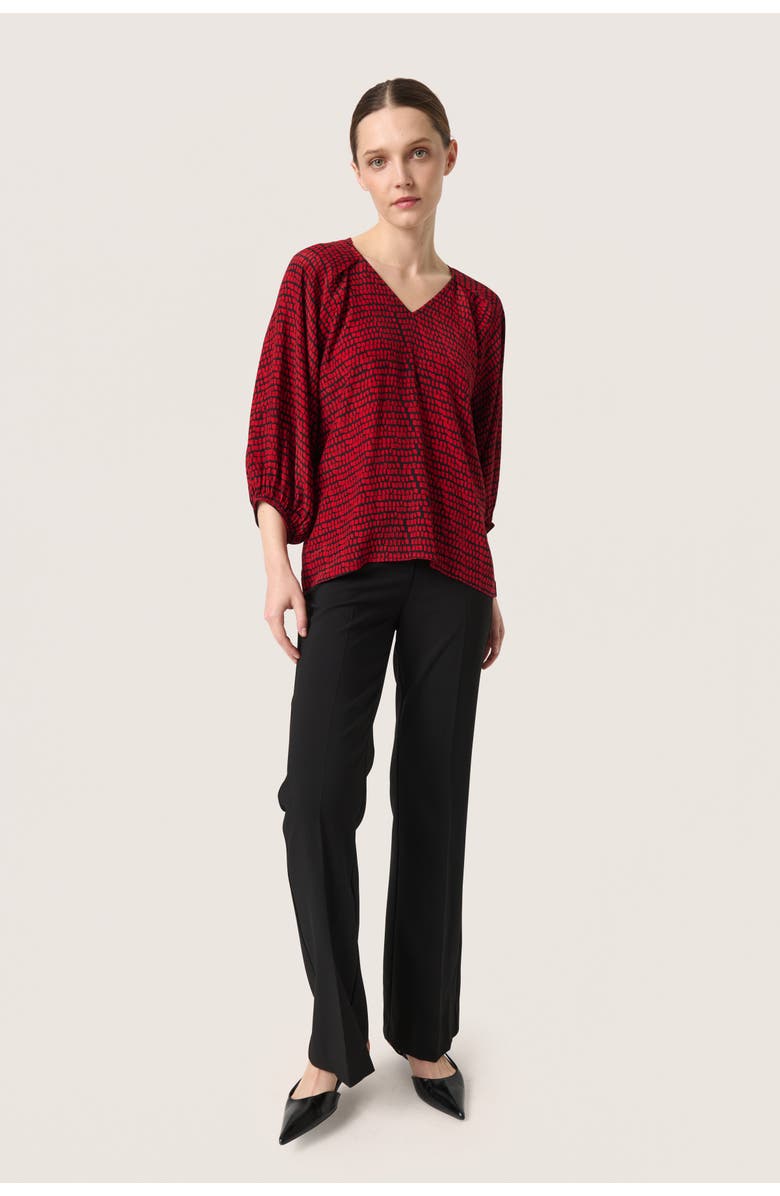 Soaked in Luxury Slalize 3/4 Sleeve V-Neck Blouse, Alternate, color, Salsa Square Print