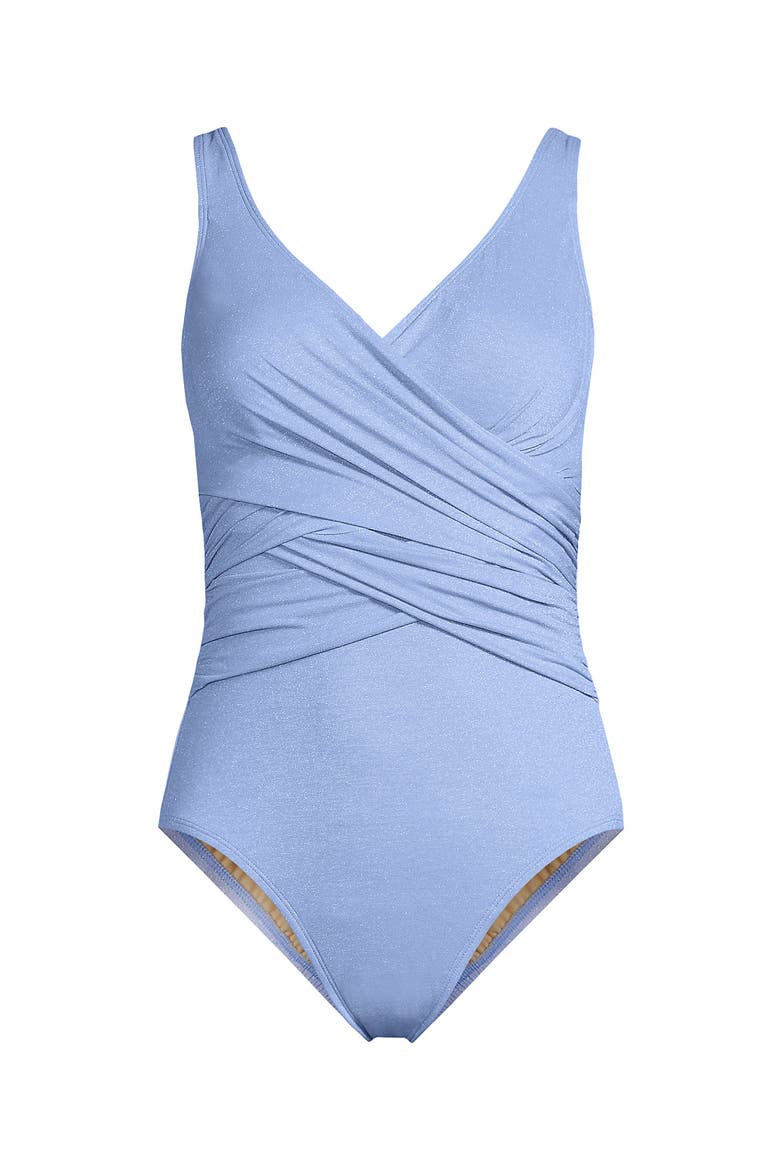 SlenderSuit Wrap One Piece Swimsuit, Alternate, color, Soft Cloud Blue Shine