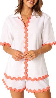 Petal & Pup Harry Rickrack Trim Cotton & Linen Button-Up Shirt