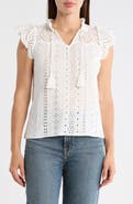 T Tahari Embroidered Eyelet Cap Sleeve Top