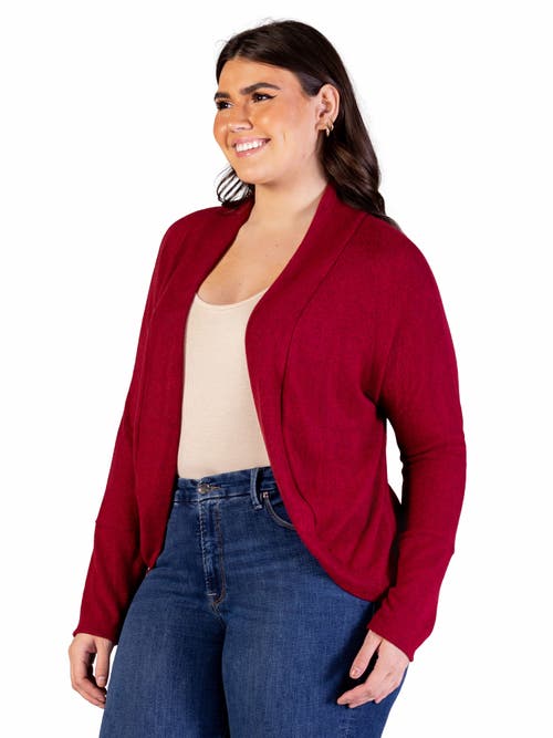 24seven Comfort Apparel Curved Hem Open Front Long Bolero Shrug In Red