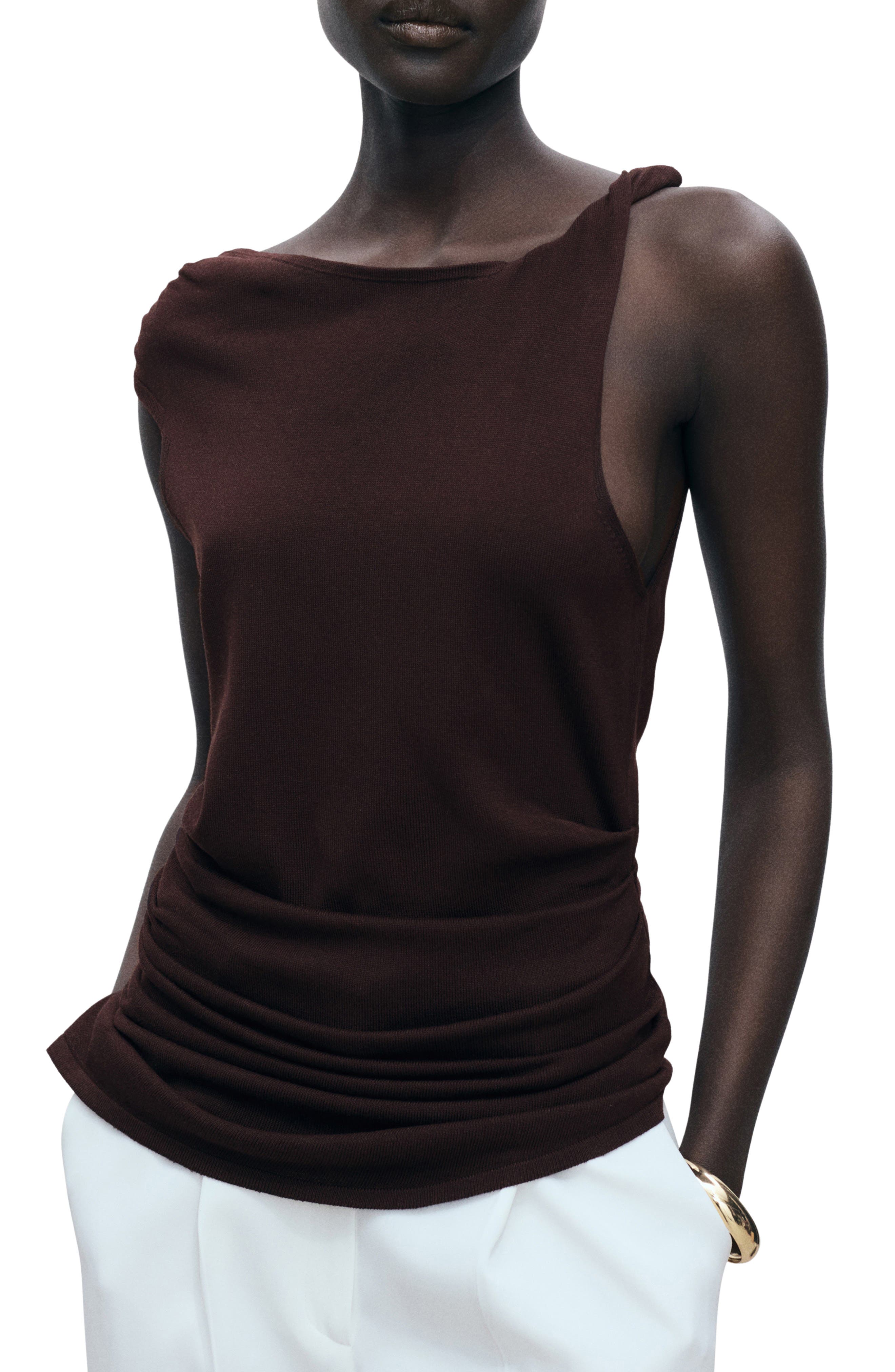 MANGO Asymmetric Ruched Knit Top