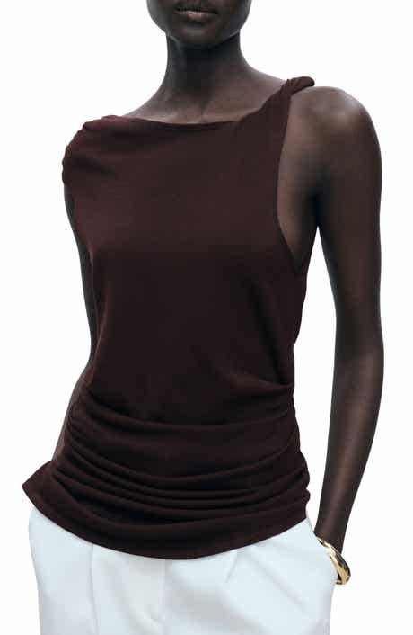 MANGO Asymmetric Ruched Knit Top