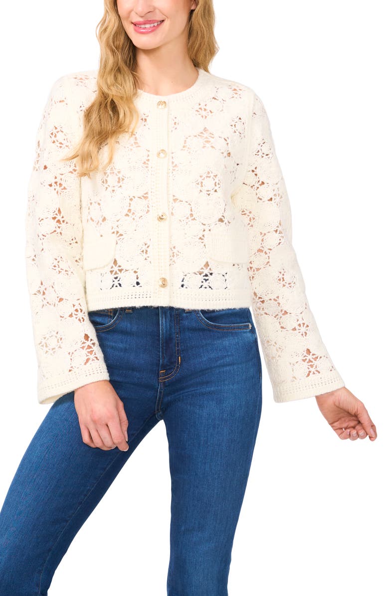 CeCe Floral Open Stitch Cardigan, Main, color, 