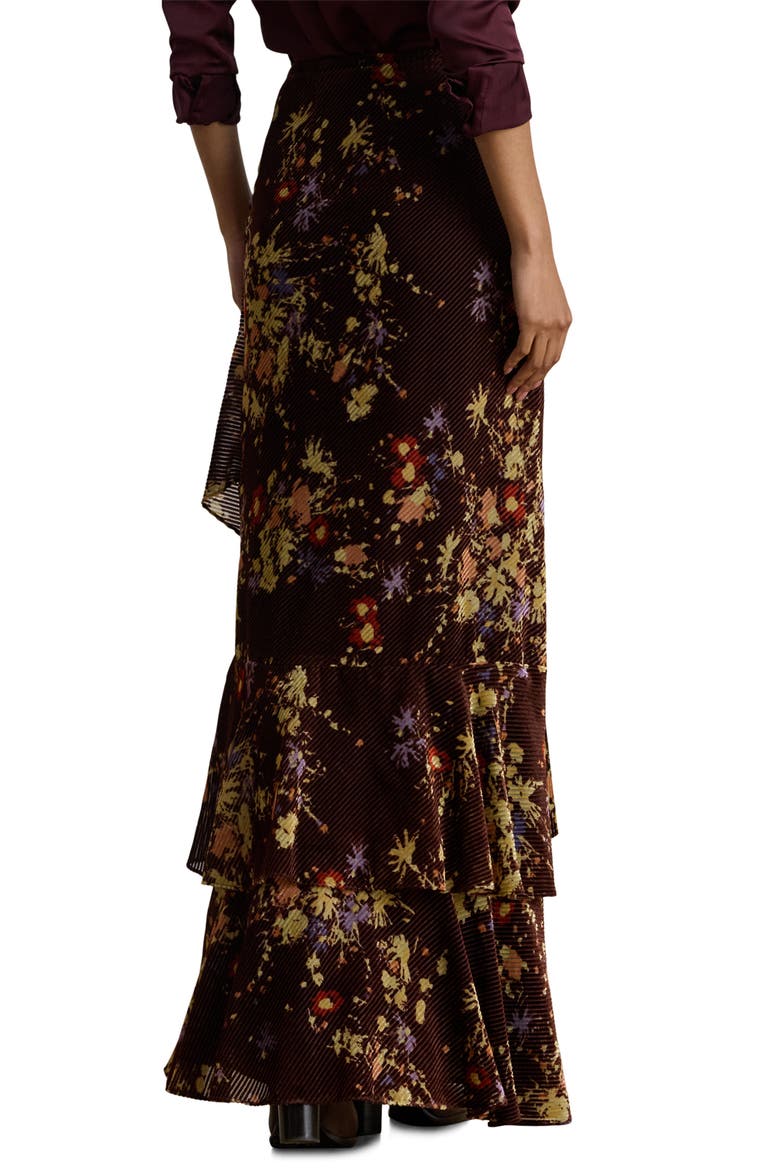 Tiered Floral Velvet Burnout Maxi Skirt, Alternate, color, BROWN/ CREAM/ LAVENDER