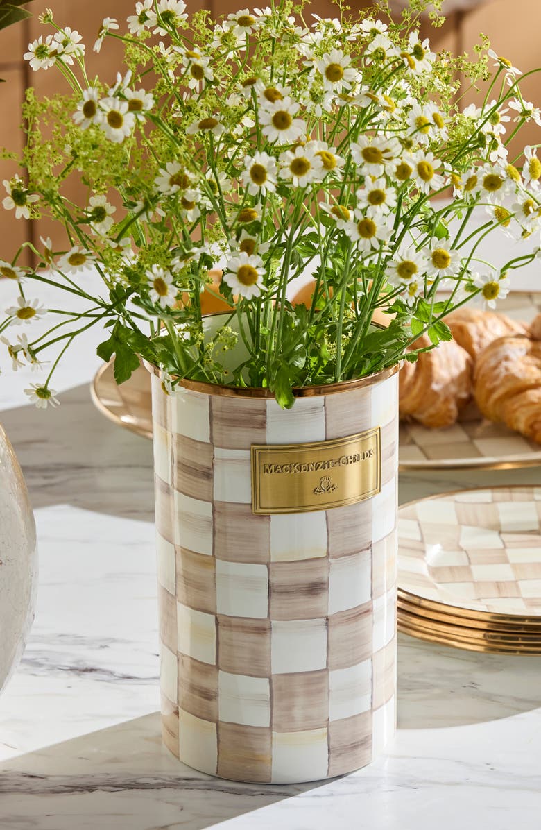 MACKENZIE CHILDS Mocha Check Enameled Steel Utensil Holder, Alternate, color, Mocha