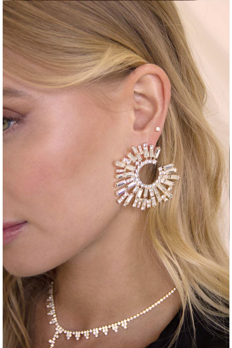 Crystal Frontal Hoop Earrings, Alternate, color, GOLD