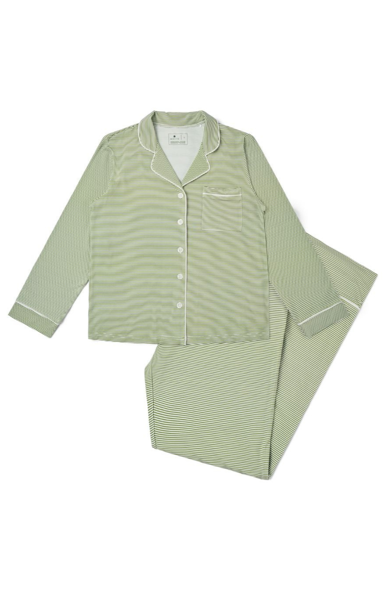 Motette Women's Long Sleeve and Long Pants Pajama Set, Alternate, color, Evergreen Stripe