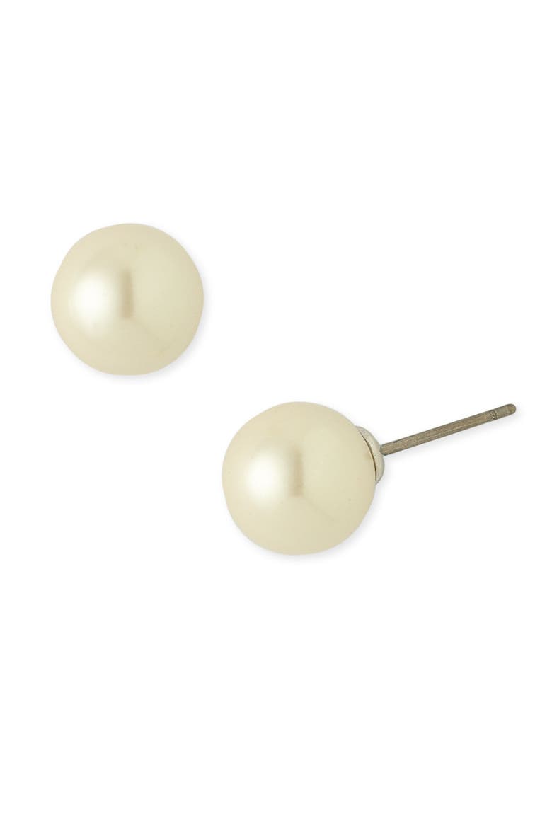 10mm Glass Pearl Stud Earrings, Main, color, WHITE PEARL