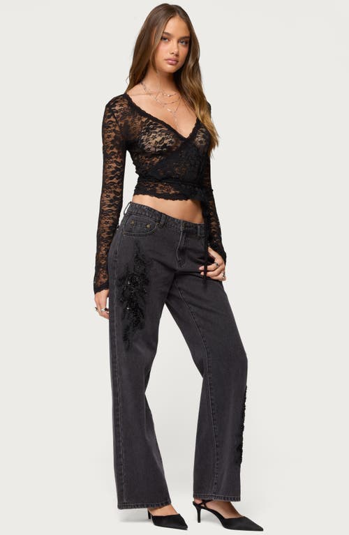 Edikted Medora Sheer Lace Wrap Top In Black