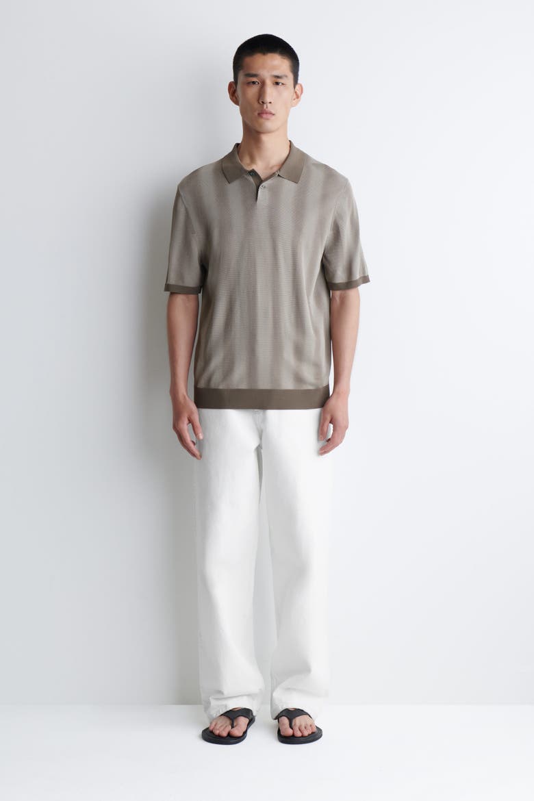 Diffused-Stripe Knit Polo Shirt, Alternate, color, MOLE / STRIPED
