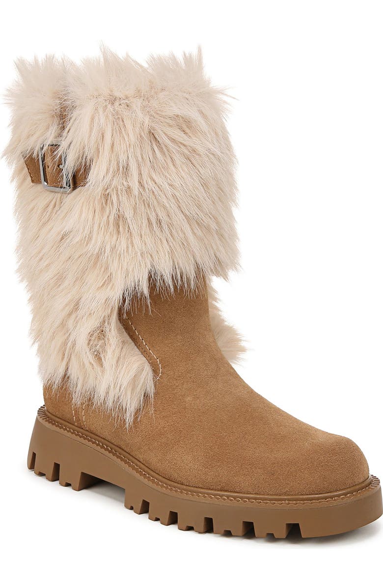Franco Sarto Brina Moto Bootie, Main, color, Taupe Faux Fur