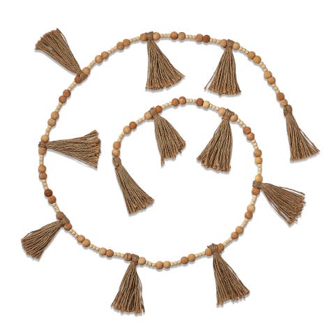 Bead and Jute Tassel Garland Beige Decorative Wall Decor