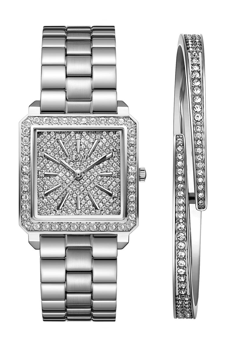 JBW Cristal Diamond Bracelet Watch & Bangle Set, 28mm, Main, color, Silver
