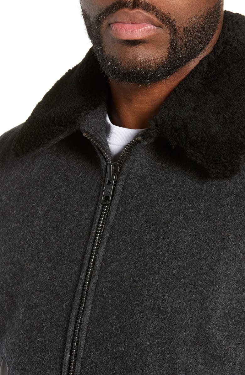 Schott NYC Mixed Media B-15 Flight Jacket with Genuine Shearling Collar, Alternate, color, 