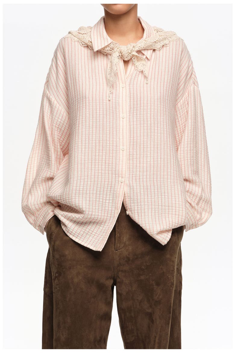 Cotton Shirt with Crochet Scarf Detail, Main, color, OFF WHITE