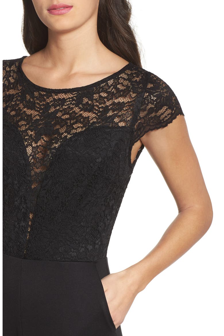 Crepe & Lace Jumpsuit, Alternate, color, BLACK