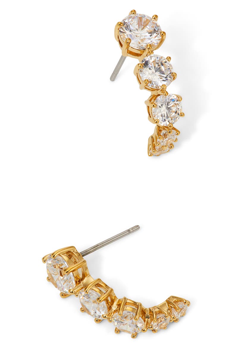 Cubic Zirconia Half Hoop Earrings, Alternate, color, GOLD