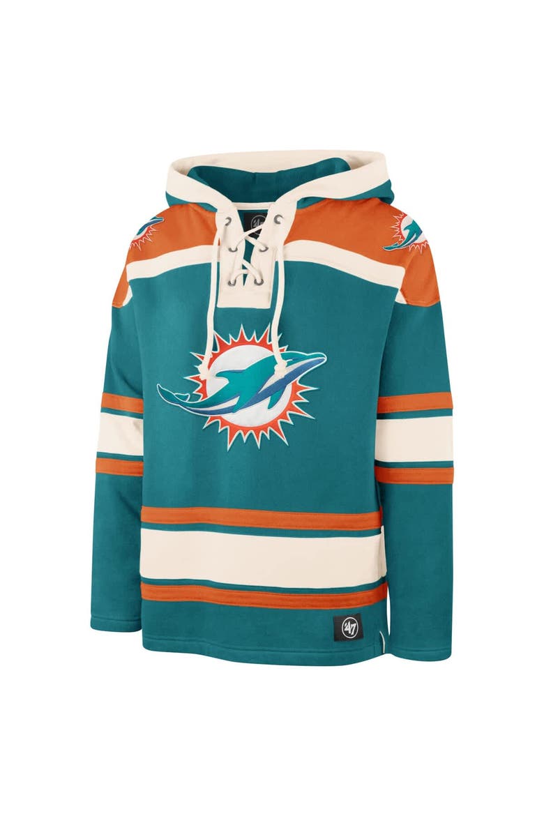 Men's '47 Aqua Miami Dolphins Superior Lacer Pullover Hoodie, Alternate, color, Aqua