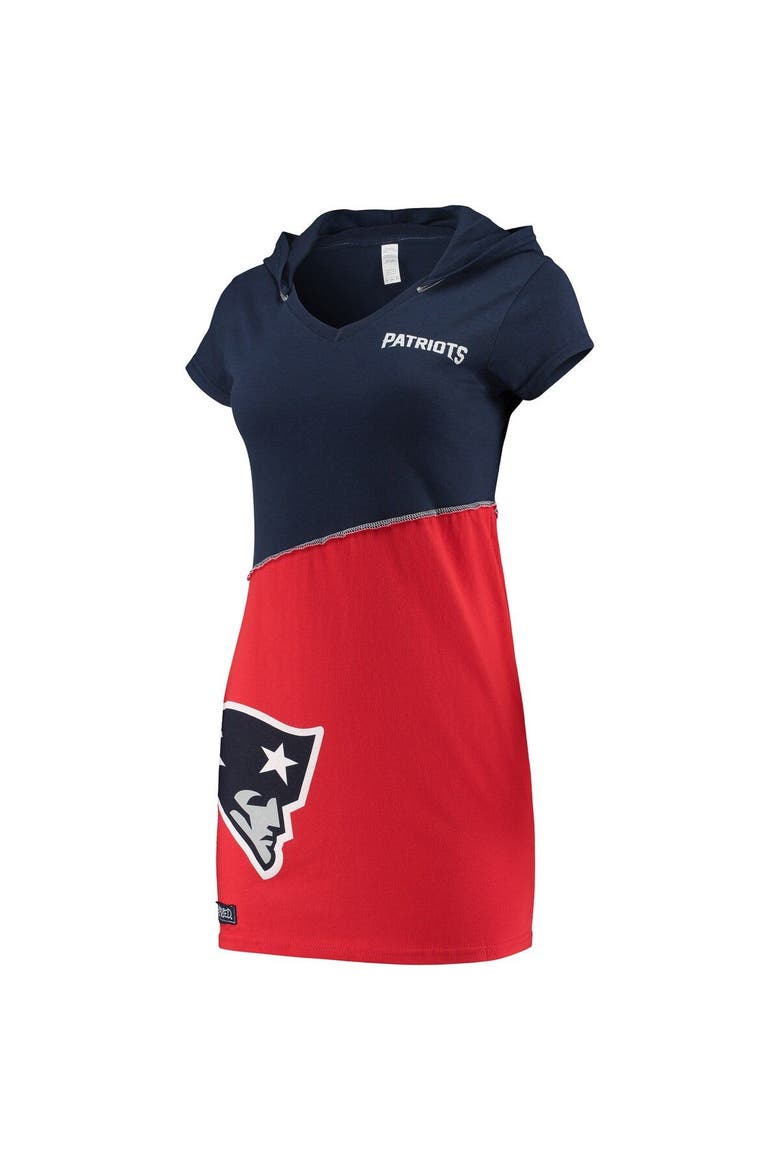 Women's Refried Apparel Navy/Red New England Patriots Sustainable Hooded Mini Dress, Alternate, color, Navy