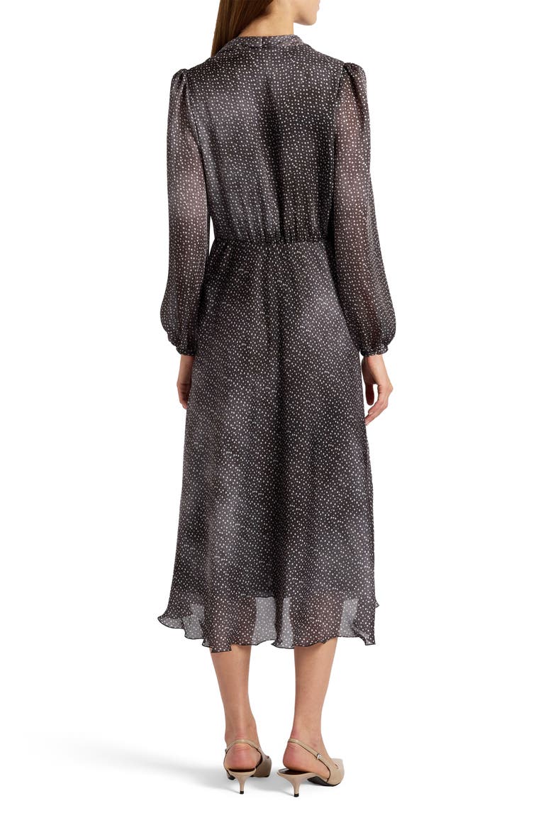 Jenn Midi Dress with Drop Tie Neck in Micro-Dot Print, Alternate, color, Onyx