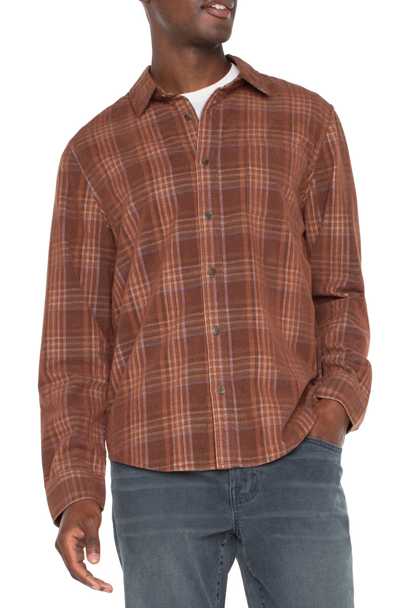 Liverpool Los Angeles Plaid Corduroy Button-Up Shirt, Main, color, Nutmeg/ Blue Multi