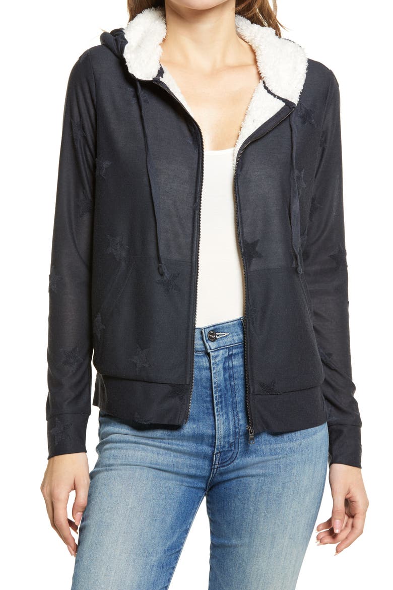 Flocked Zip Hoodie, Main, color, DENIM STARS