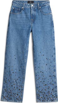 Seven Calie Embellished Mid Rise Ankle Straight Leg Jeans