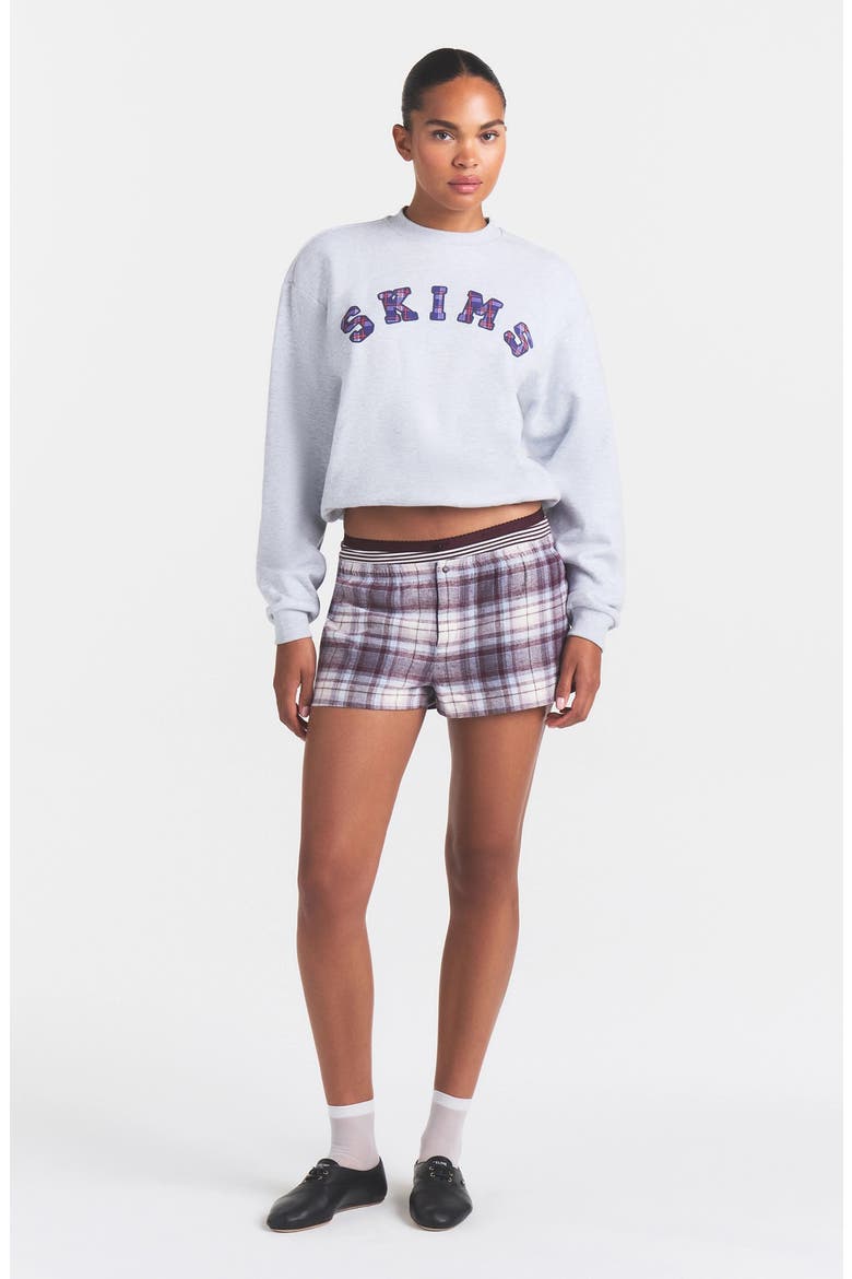 Logo Classic Crewneck Sweatshirt, Alternate, color, HEATHERGREY/ARCHED SKIMS PLAID