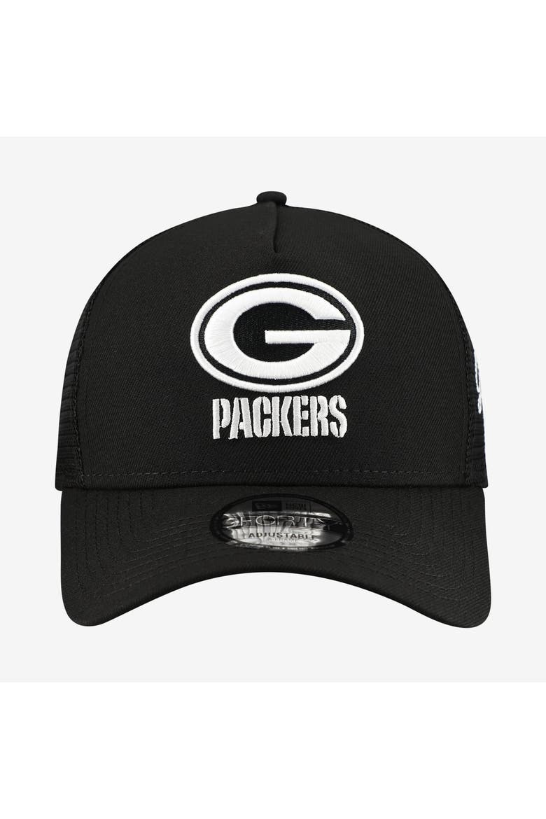 Men's New Era Black Green Bay Packers City Script 9FORTY A-Frame Adjustable Hat, Alternate, color, Black