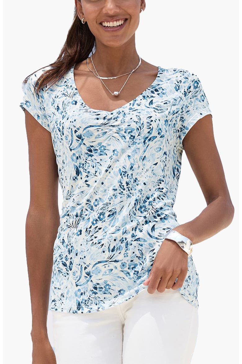 Floral Ruched V-Neck Top, Main, color, Blue Floral