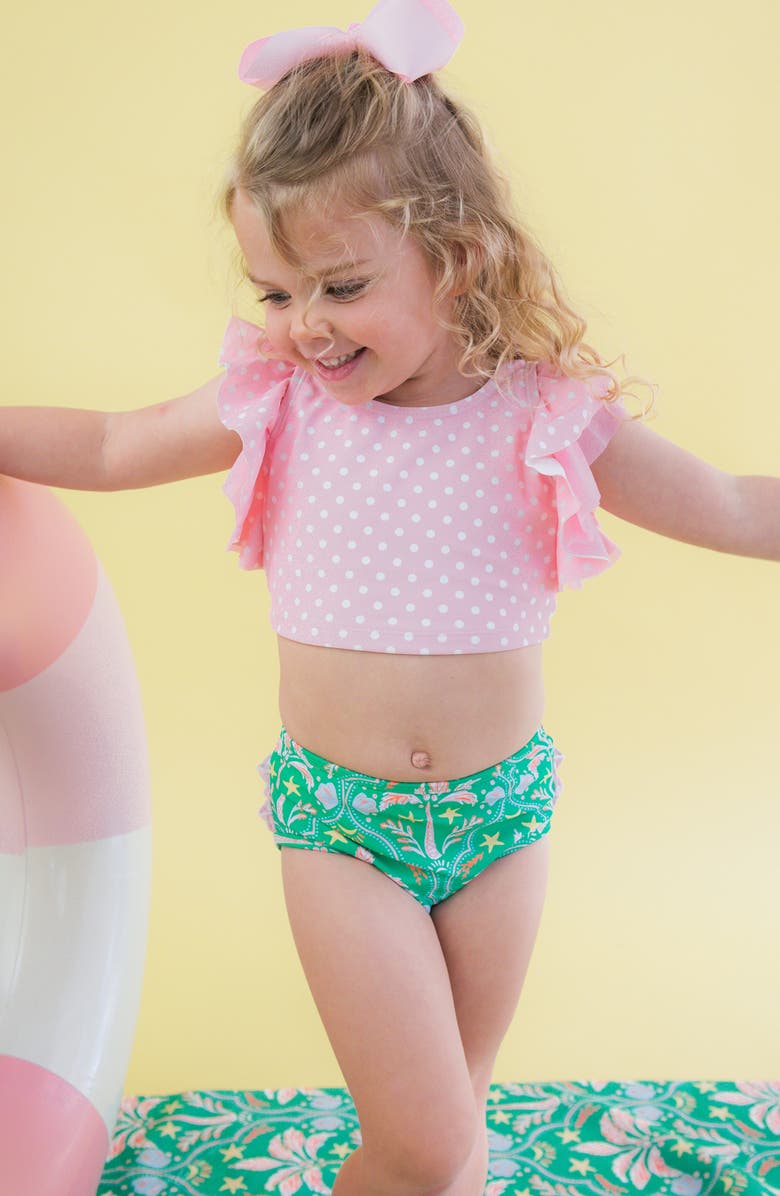 RuffleButts Kids' Coconut Cabana Butterfly Two-Piece Swimsuit, Alternate, color, Green