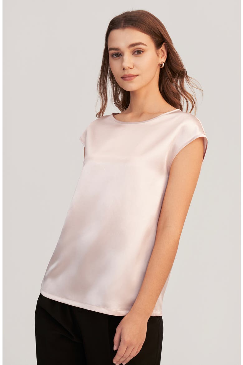 Women's Basic Cap Sleeves Silk Tee, Alternate, color, Pale Pink