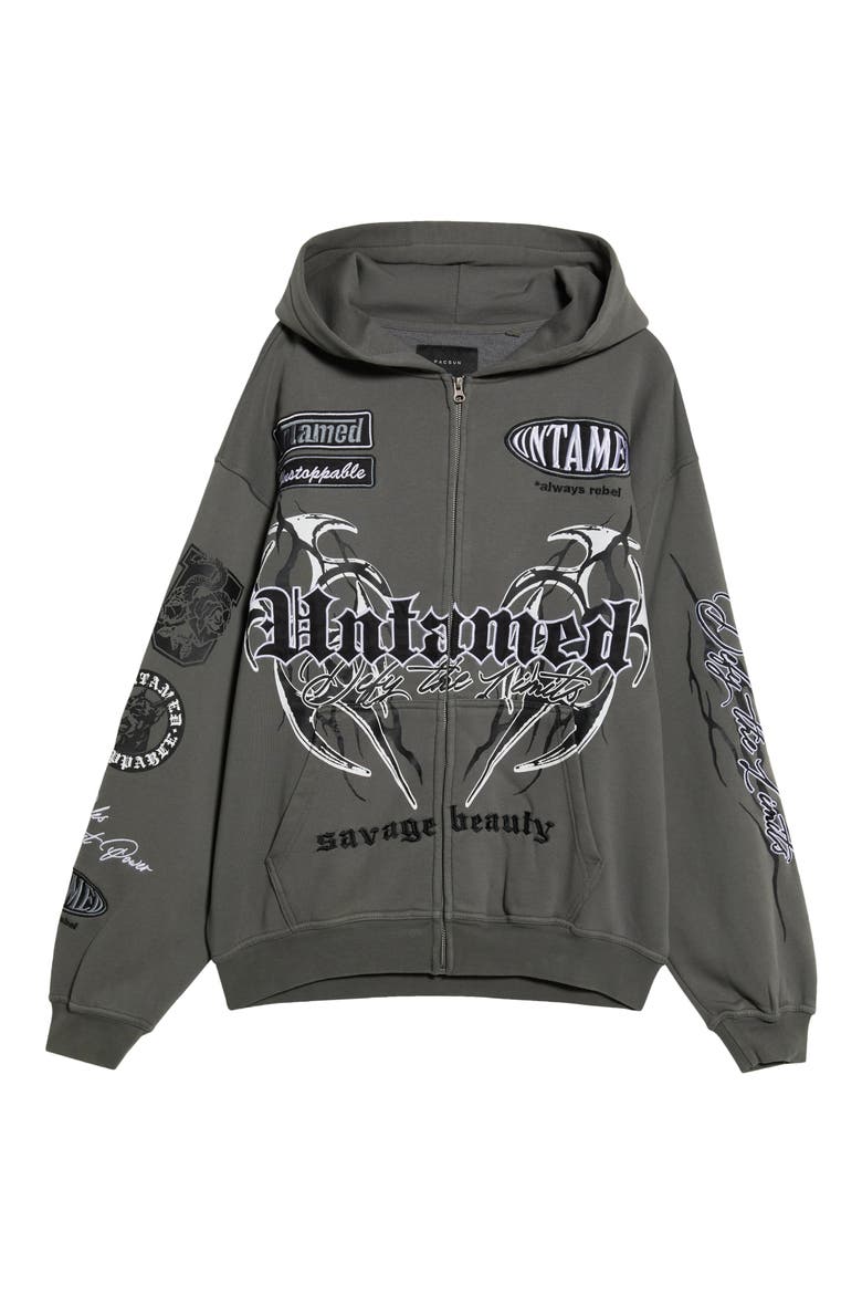 Untamed Embroidered Zip Hoodie, Main, color, GREY