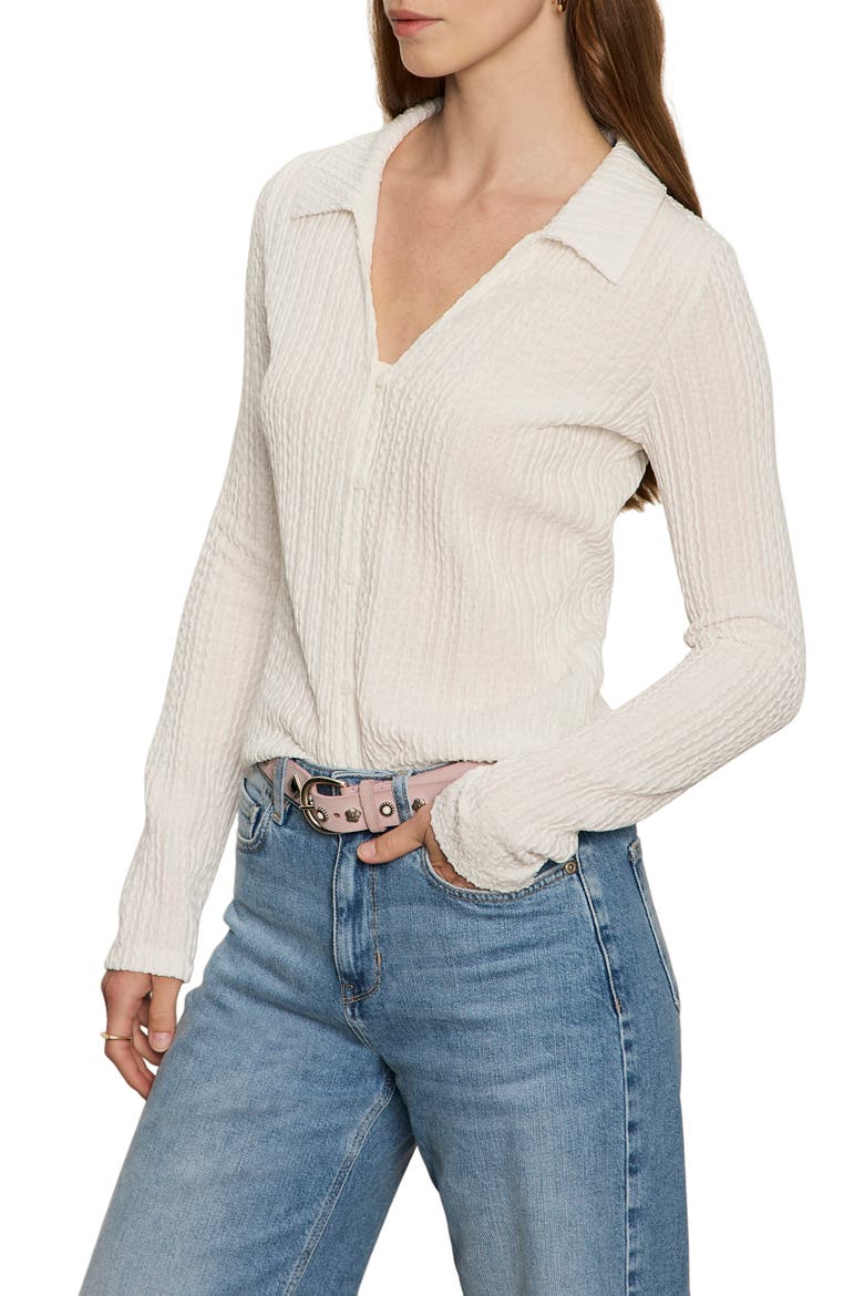 Textured Stripe Cotton Blend Knit Button-Up Shirt, Alternate, color, CHALK WHITE