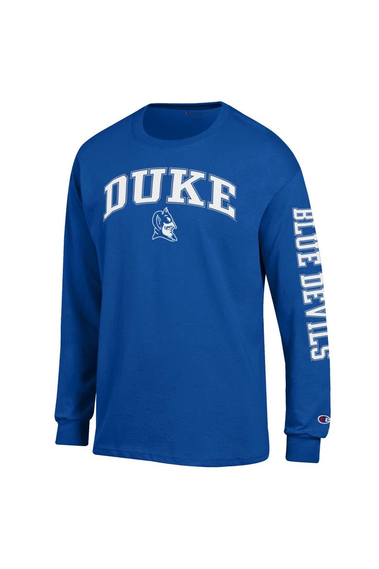 Men's Champion  Royal Duke Blue Devils Arch Over Logo 2-Hit Long Sleeve T-Shirt, Alternate, color, Royal