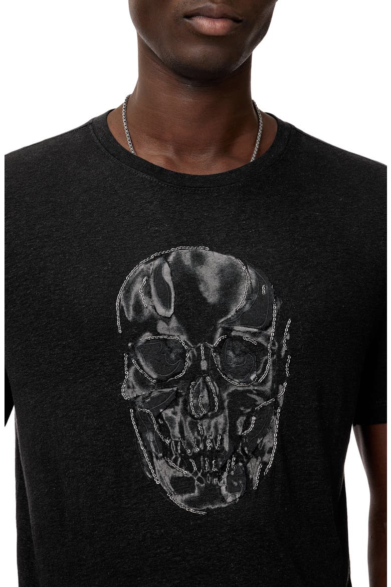 Chain Skull Appliqué Slub Linen Blend T-Shirt, Alternate, color, BLACK